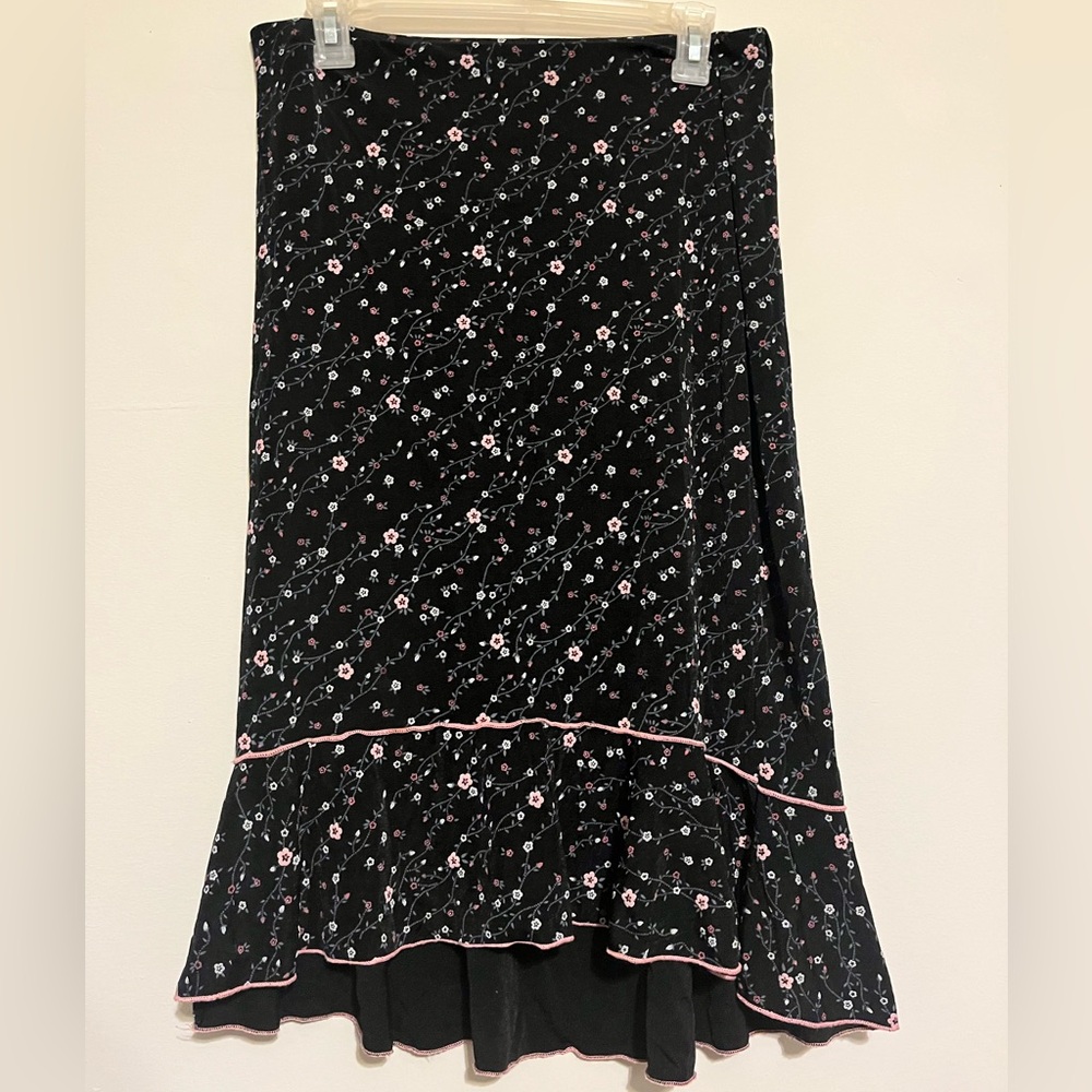 Susan Lawrence Black And Pink Floral Midi Mermaid Hem Skirt